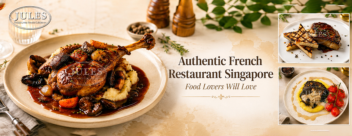 French fine dining at Jules in Clarke Quay, offering classic dishes like duck confit in Singapore