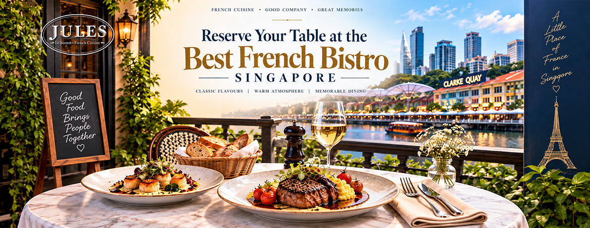 Cosy French bistro dining room at Jules in Clarke Quay, Singapore