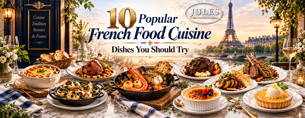 Popular French dishes like duck confit and crème brûlée served at Jules Epicurean French Cuisine in Clarke Quay, Singapore